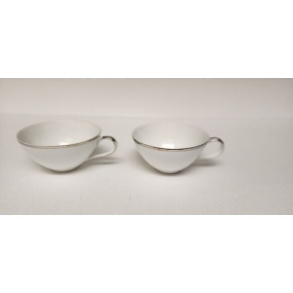 Harmony House Moderne Modern White Tea/Coffee Cup Set Silver Trim Japan 3545 - Picture 2 of 5